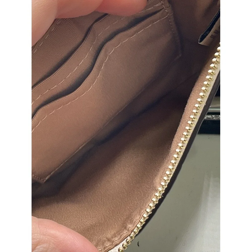 Coach Embossed Corner Zip Wristlet In Chalk With (2) Charms (see Description)